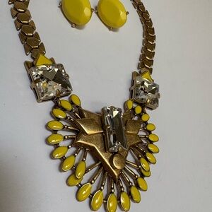 Gold and Yellow Statement Necklace and Earrings Set